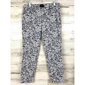 Talbots Womens 12 Black White Floral Cotton Casual Ankle Pants Workwear NEW